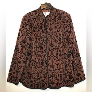 Susan Graver Style Black Brown Floral Burnout Button Blazer Jacket